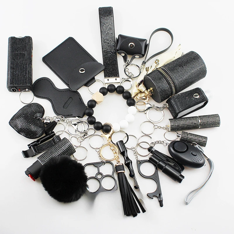 Self Protection Keychains Set para mulheres, conta, pulseira, conjunto completo, chaveiro, 21pcs