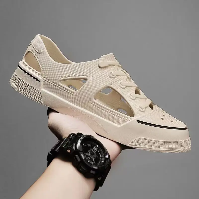 

Мужская летняя обувь Baotou с вырезами в форме пещеры, унисекс, нескользящие легкие пляжные сандалии без шнуровки на плоской подошве, обувь для прогулок с литьем под давлением