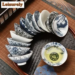 1PCS Blue and White Porcelain Cone Teacup Anti Scaling Hand-painted Tasting Tea Bowl Travel Meditation Cup Chinese Tea Set 70ml