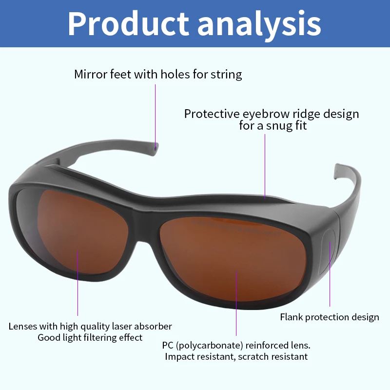 Laser Protection 190-550nm 800-1100nm OD6 Laser Protective Glasses Certified 532nm 1064nm Laser Safety Glasses