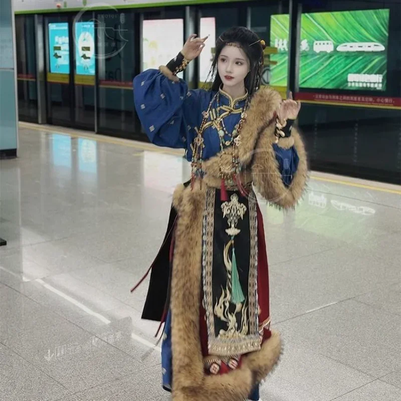 Tibetan Robe Autumn/Winter Tourism Photography Ethnic Style Embroidery Three Piece Set