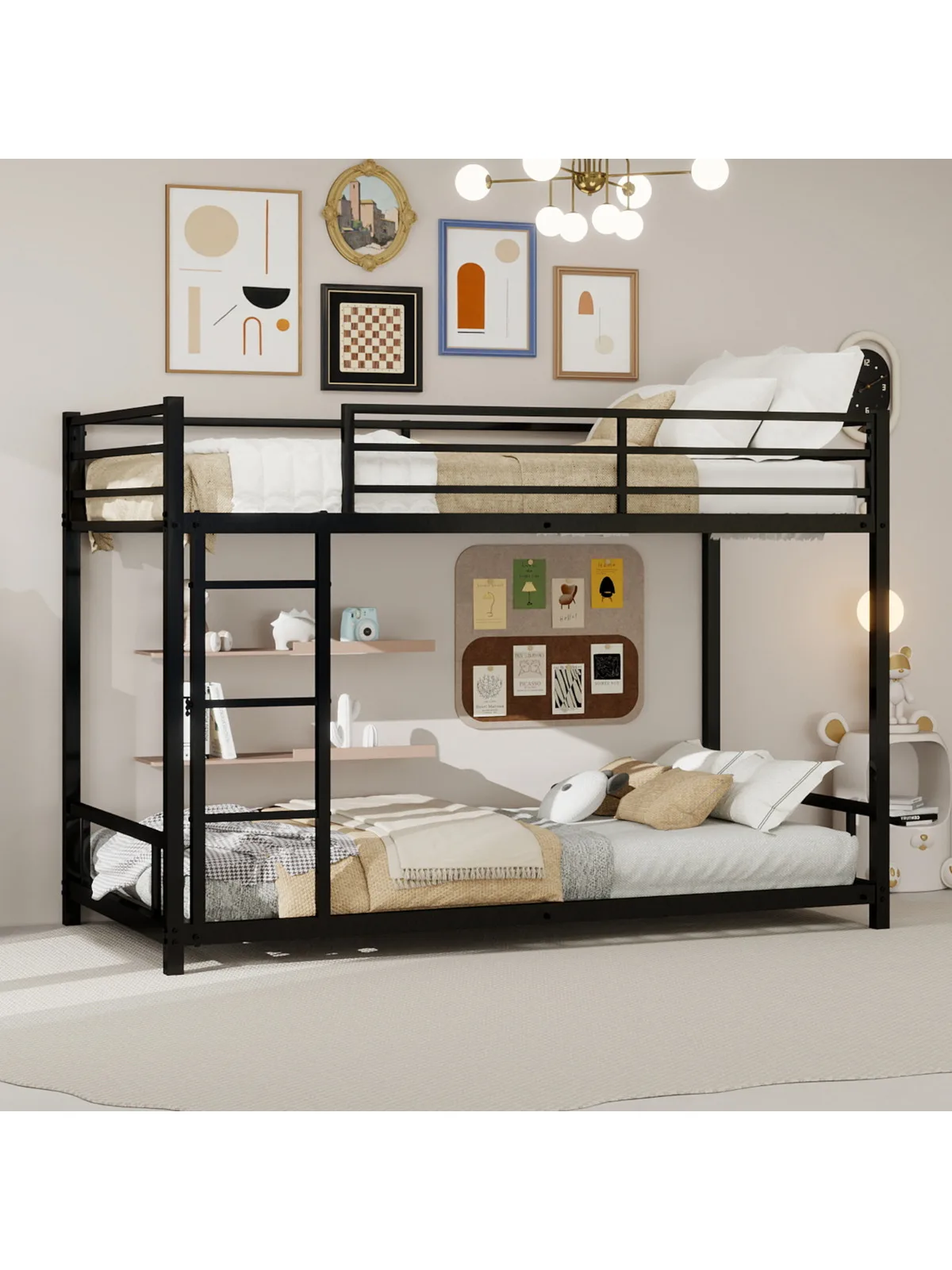 Metall-Etagenbett mit zwei Einzelbetten / Schweres, stabiles Metall / Geräuscharm / Sicherheitsgeländer / Kein Boxspringbett erforderlich