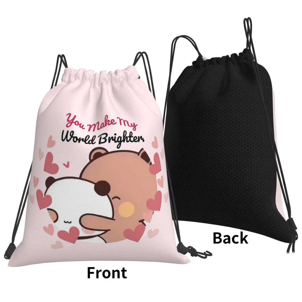 Panda Bear And Brownie True Love Happy Birthday BUBU DUDU Backpacks Drawstring Bags Shoes Bag Book Bags for Man Woman Students