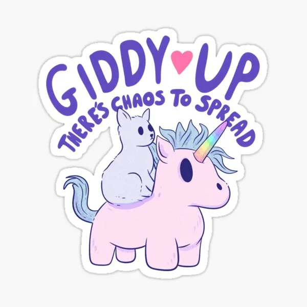 Cute Cat Riding Unicorn Giddy Up Ther  Stickers for Bumper Room Decorations Print Home Background Anime Kid Luggage Car Funny