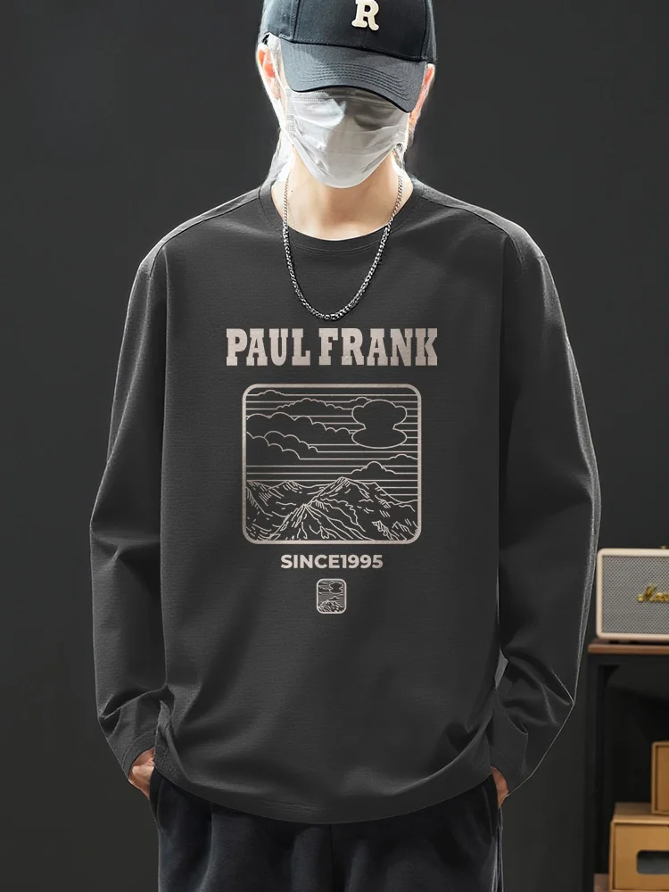 

Стильная хлопковая футболка с длинным рукавом, весенняя, в американском повседневном стиле, с принтом обезьяны с гантелью, дышащая, свободного кроя, с круглым вырезом