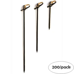 200 Pieces x Home Party Wedding Supplies Disposable 120mm Cocktail Black Knotted Bamboo Pick Fruit Skewers