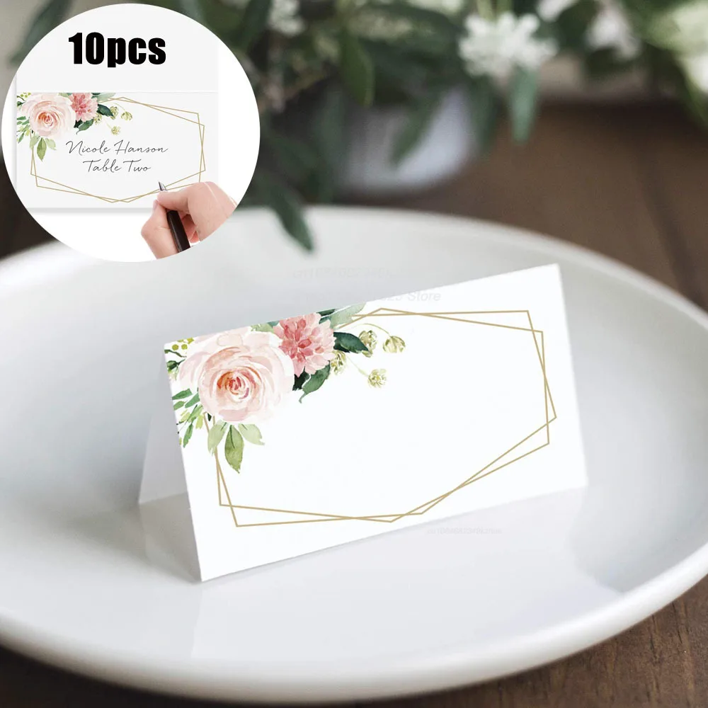 10pcs Simple Fresh Watercolor Flowers Wedding Seating Number Table Card Name Place Cards Christmas Birthday Party Greeting Card