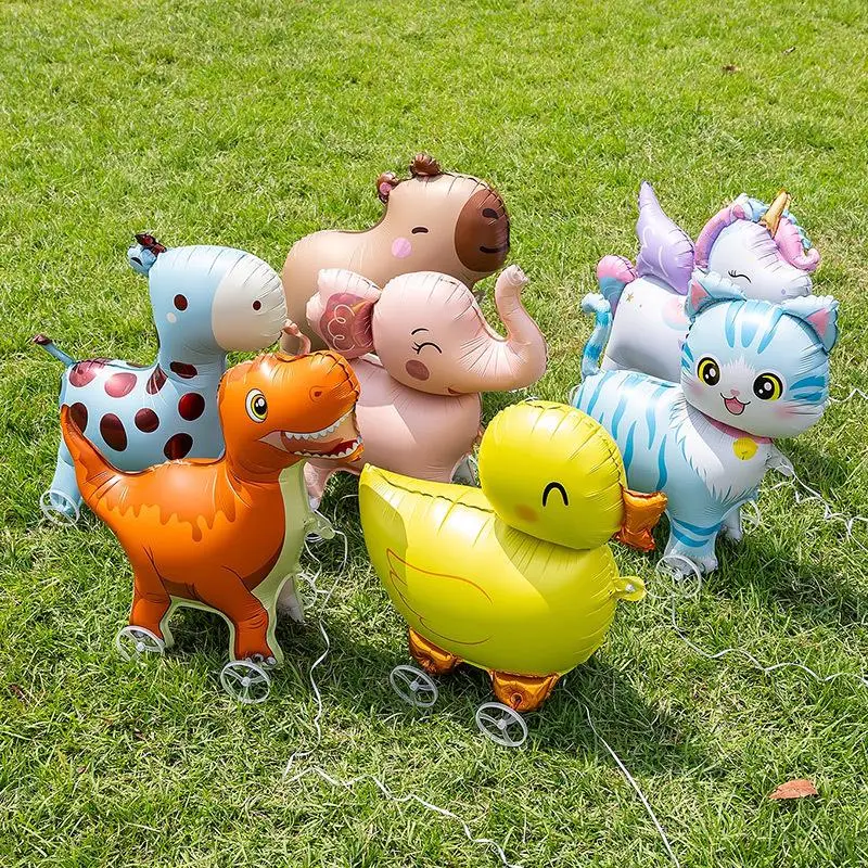 Hot 4D Cartoon Foil Balloons Elephant Stand Walking Balloon With Wheel For Kids Birthday Party Decoration Baby Shower view 3