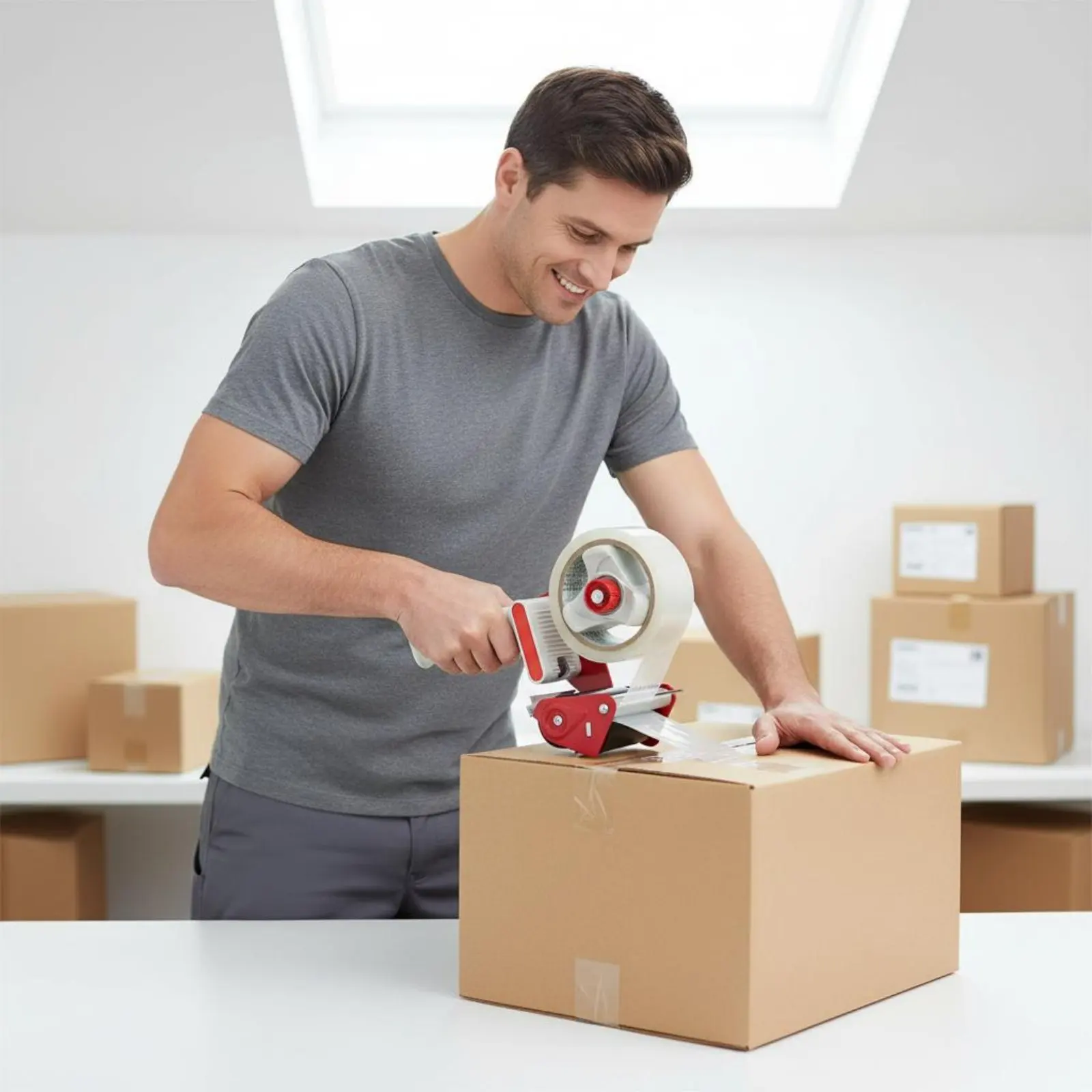 

Red Tape Fast Cutting Packing Tape Ergonomic Grip Adjustable Tension for Moving