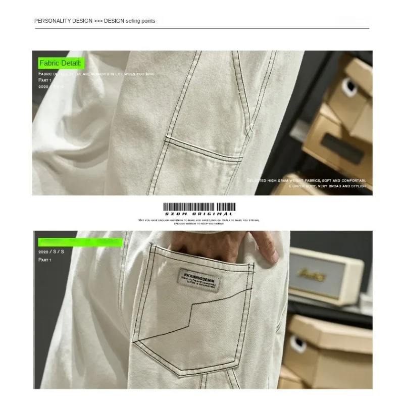 Herren Freizeithose Herbst Locker Geschnittene Arbeitshose Amerikanischer Stil Relaxed Fit Weites Bein Kordelzug Baggy Pants – Detail 10
