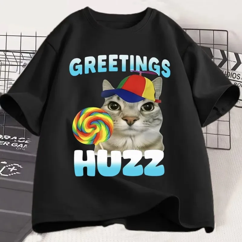 

Приветствие Хаззза Забавный кот Мем носит футболки в стиле хип-хоп Футболки высокого качества Футболка для пар Мужчины Женщины Летние хлопковые топы Футболки с круглым вырезом