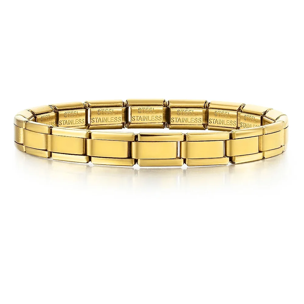 URING Frauen Männer Einfache Armreifen Charms Italienische Links Edelstahl 9mm Breite Mode Gold Farbe Armbänder Schmuck Geschenke
