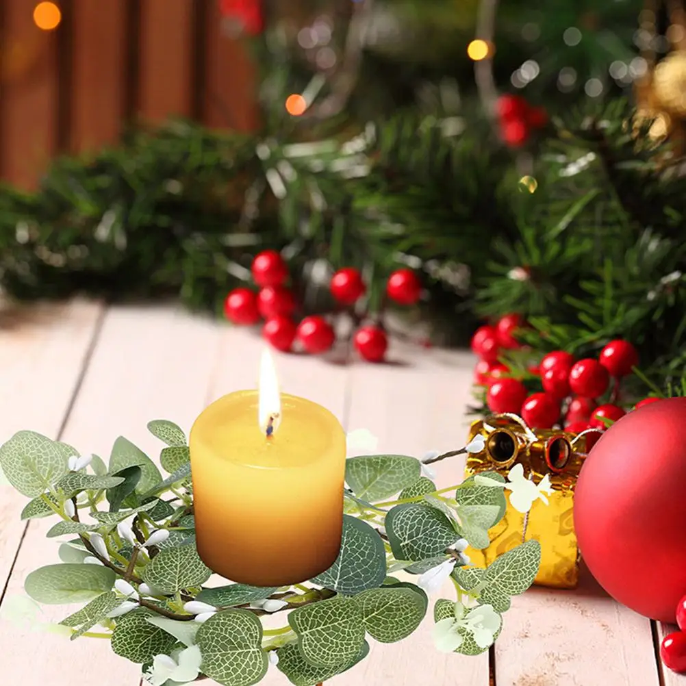 2pcs 8cm Artificial Eucalyptus Ring Home Decor Green Small Wreath Garland Wreaths Rings Taper Rings Artificial