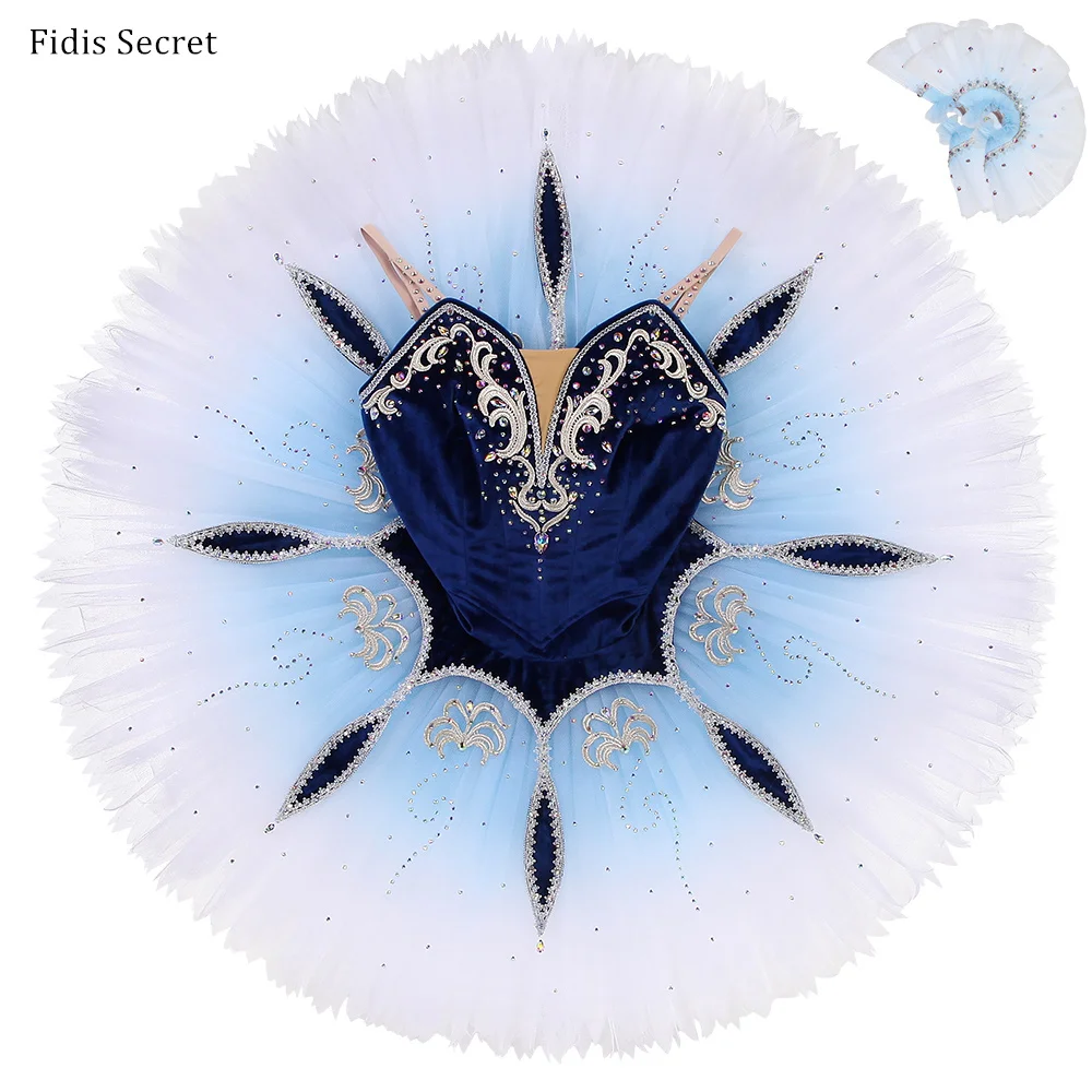 

Top Quality Ombre Blue Professional Pancake Ballet Tutus Costumes,Girls Ballerina Sleeping Beauty Dance Performance Stage Wear