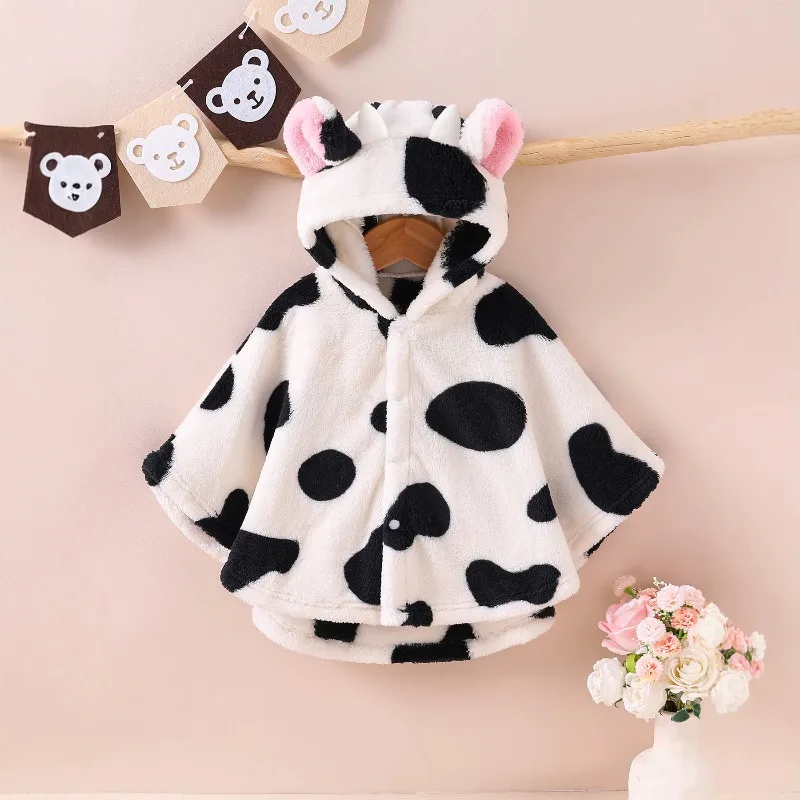 Halloween Baby Clothes Cute Dalmatian Dog Baby Cloak Hooded Fleece Jumpsuit Toddler Cosplay Costume Outfit  Black White Spots