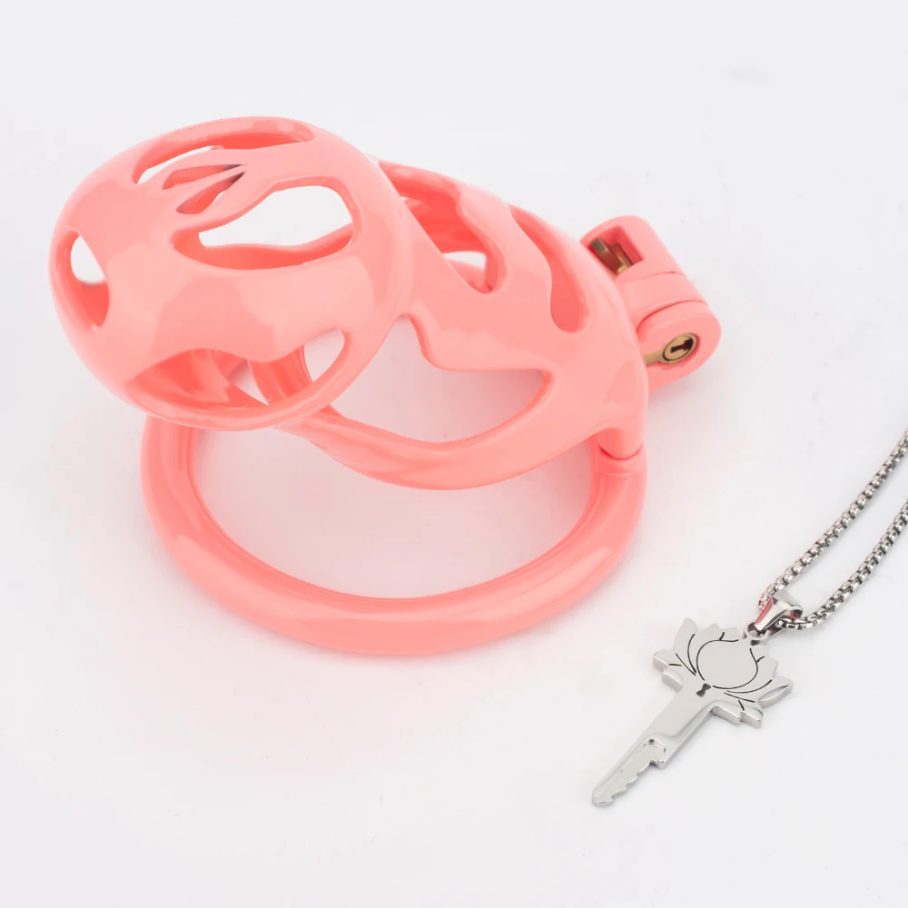 

BDSM Key Necklace and Chastity Cage Combination of Lotus-Shaped Pink with Integrated Locks + Key Holder for Adult Games MATURE