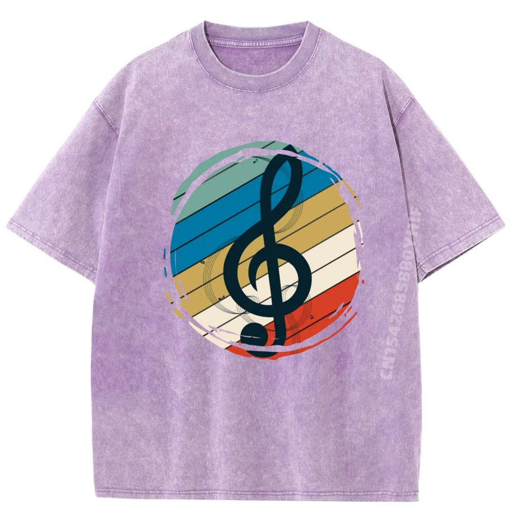 

Retro Musical Note Treble Clef Printing Autumn Luxury Designer Oversized Mens Tees Washed Tee-Shirt Hip Hop T-shirt Man