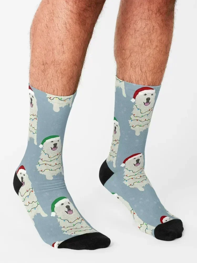 Christmas Great Pyrenees Pattern Socks gift Stockings man bright garter Men's Socks For Man Women's