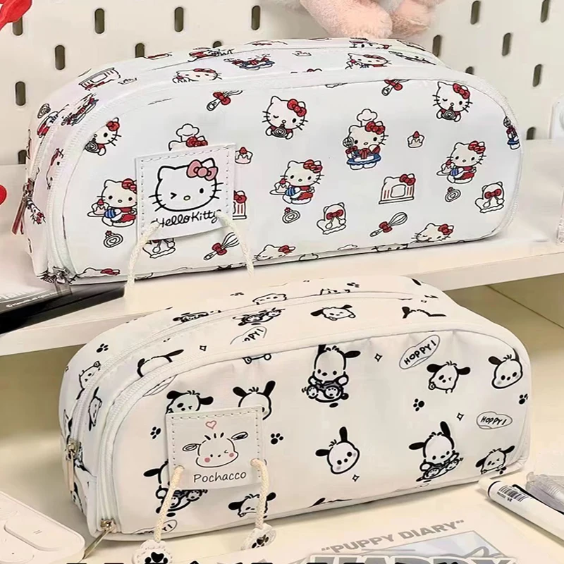 

Kawaii Pochaccos Pencil Case Stationery Cartoon Sanrio Hello Kitty Large Capacity Multi-Deck Pen Bag Storage School Supplies