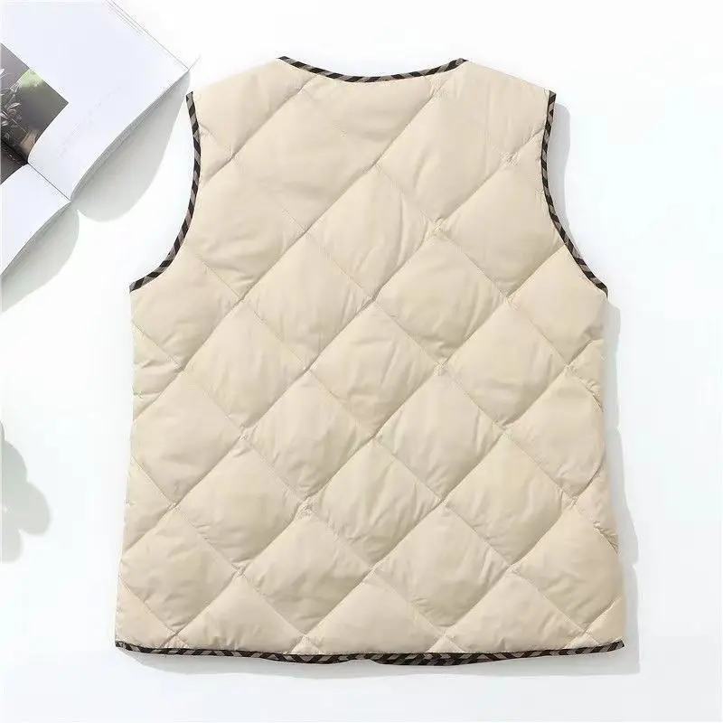 Women\'s Quilted Cotton Vest, Sleeveless Coat, V-Neck, Loose Female Casual Jacket, Outdoot Clothes, Keep Warm, Autumn Wear