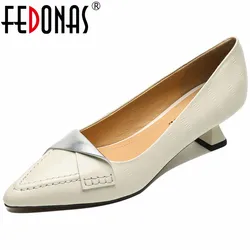 FEDONAS 2024 Women Pumps Thin Heels Pointed Toe Genuine Leather Mature Pumps Office Lady Working Shoes Woman Basic Spring Summer