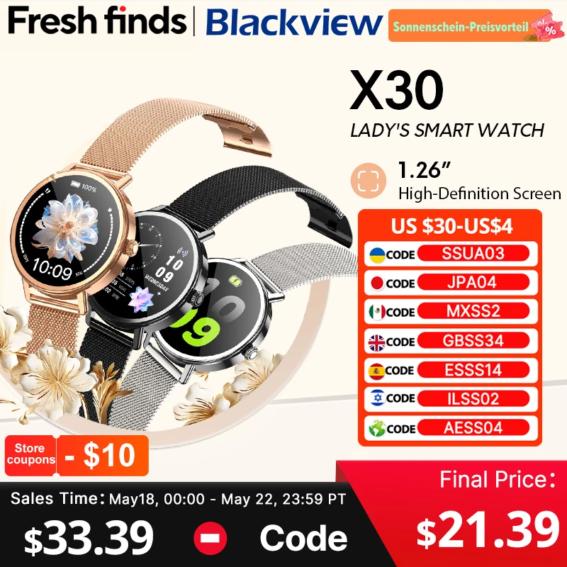 【World premiere】Blackview X30 Smartwatch 1.26" Display Lady's smartwatch Al voice assistant health monitoring Bluetooth call