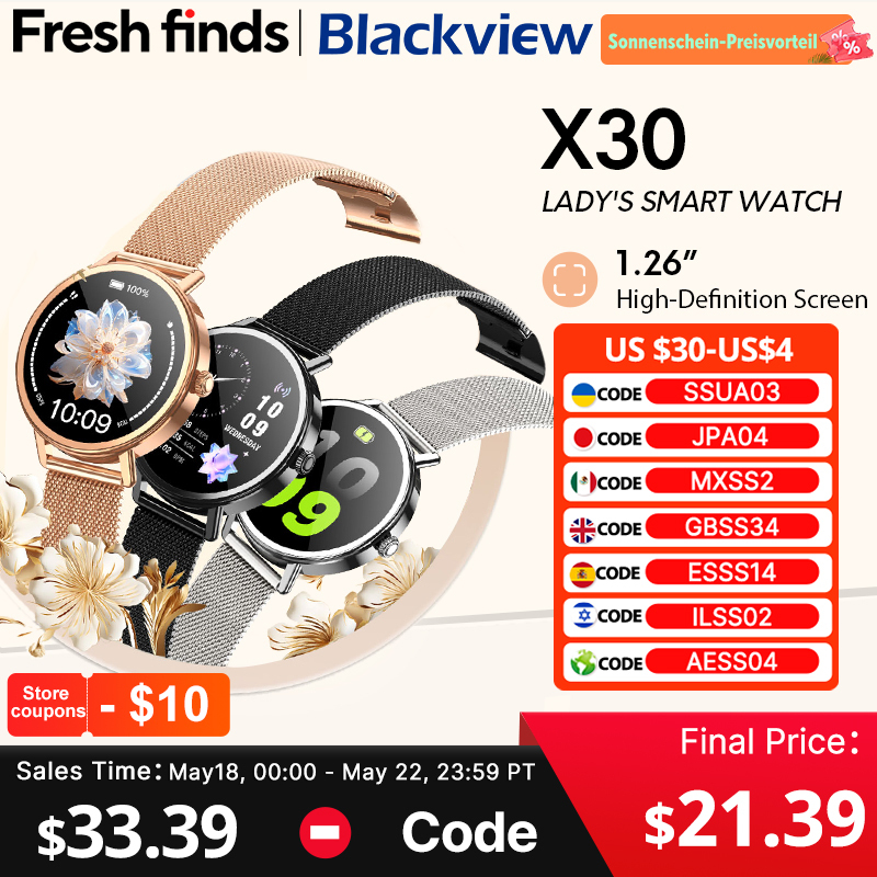  【World premiere】Blackview X30 Smartwatch 1.26" Display Lady's smartwatch Al voice assistant health monitoring Bluetooth call 