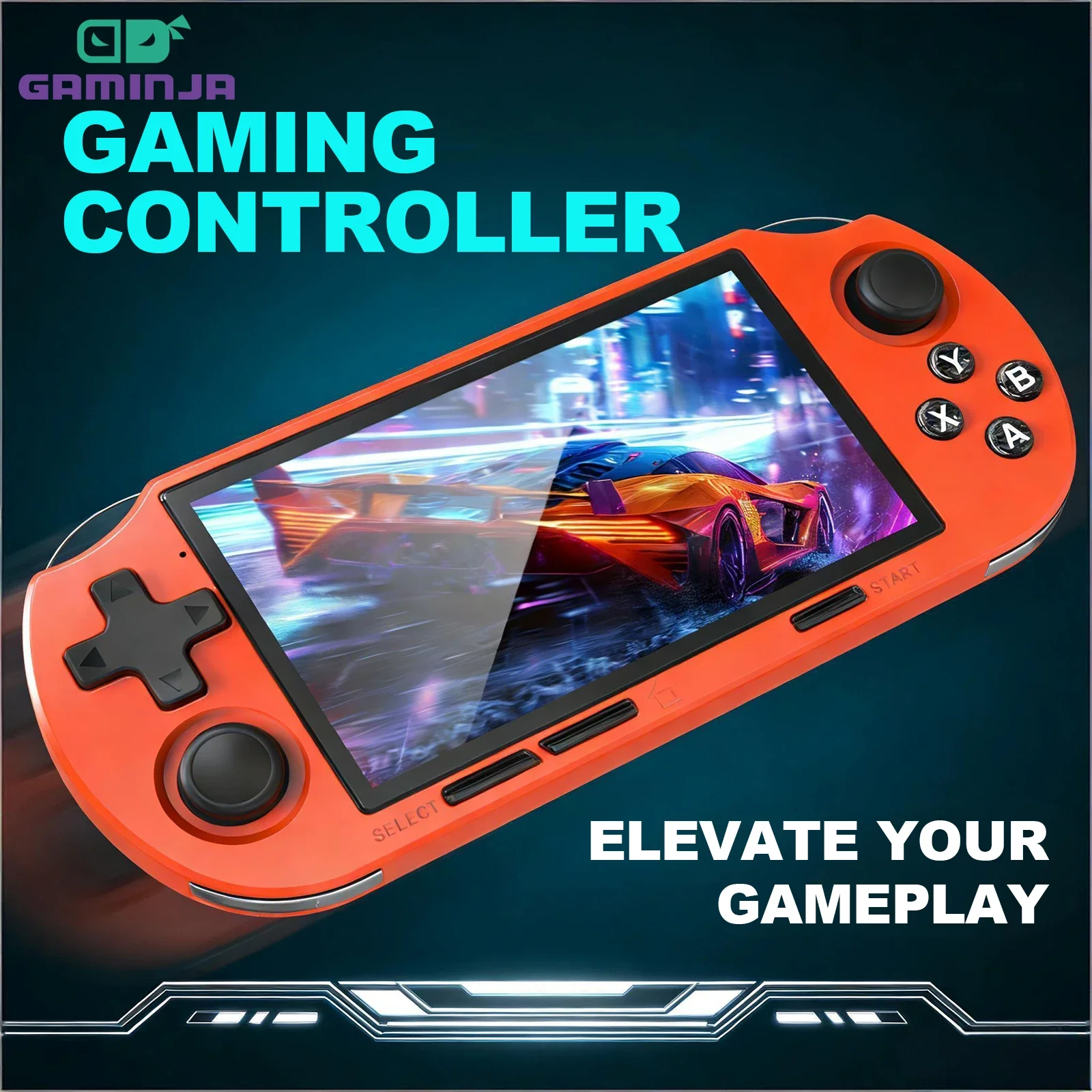 

GAMINJA Handheld Portable Gaming Console 4.5Inch HD IPS Screen Display Retro Gaming System LED lights Built-in 12000 Games