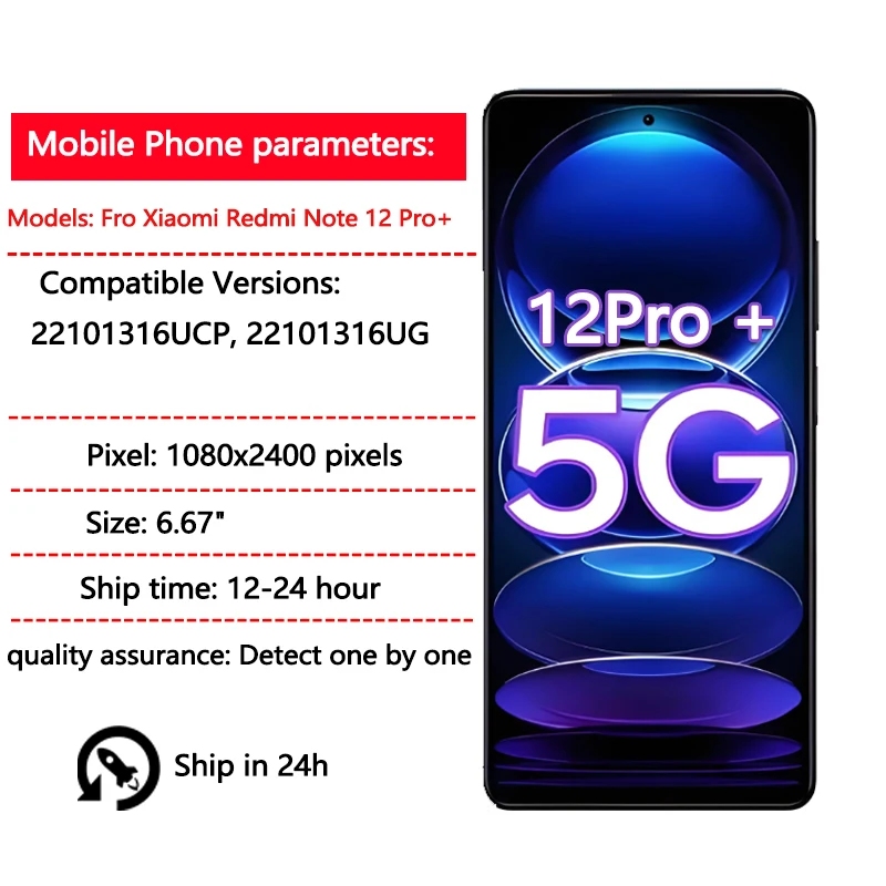 Pantalla Nueva para Redmi Note 12 Pro+ LCD Pantalla Táctil Digitizador Ensamblaje para Redmi Note 12 Pro Plus Reemplazo de Pantalla 2