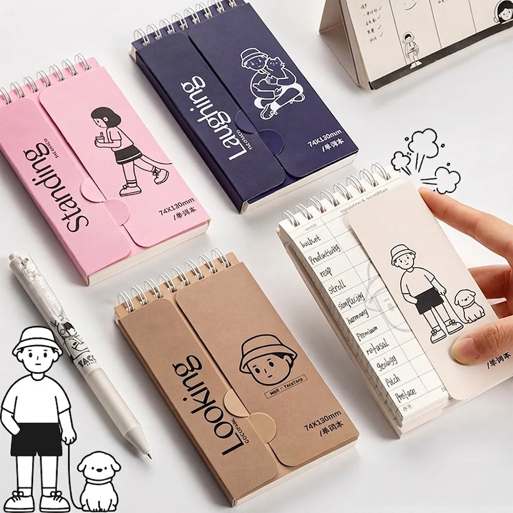 

4pcs Cute Cartoon Spiral Vocabulary Notebook Pocket Size Word Book for Students Language Learning Stationery Back To School Gift