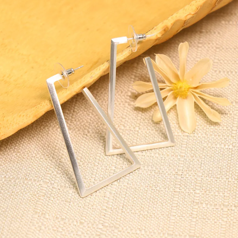 Europe and the United States large temperament handmade brushed and frosted geometric trapezoid earrings earrings jewelry female