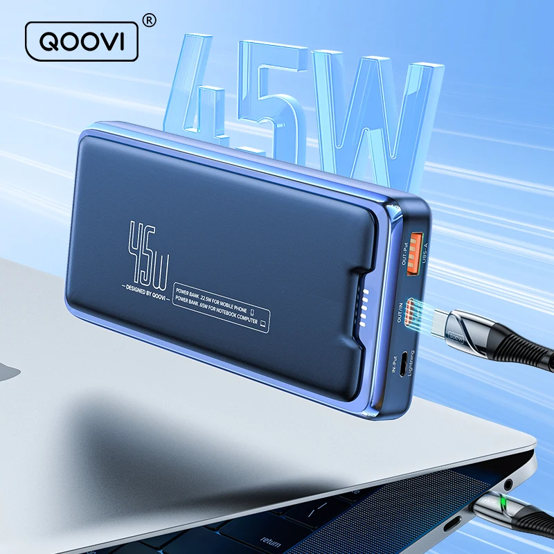 Qoovi พาวเวอร์แบงค์20000mAh ความจุของแบตเตอรี่ภายนอกความจุของแบตเตอรี่ PD 45W ชาร์จเร็วแบบพกพาแบตสำรองสำหรับแล็ปท็อปไอโฟนซัมซุง