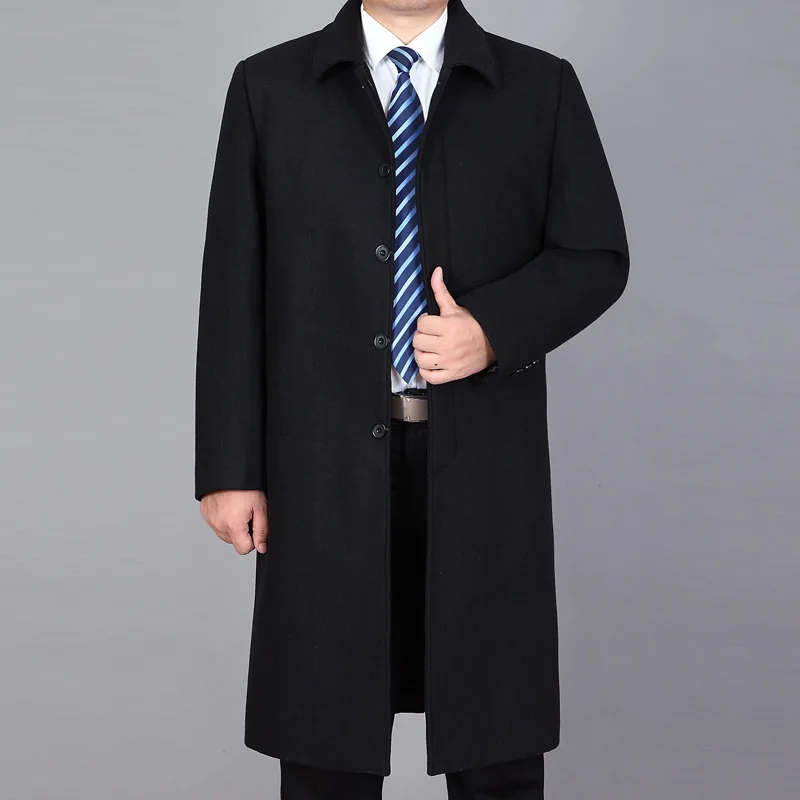 Nowość modne wysokiej jakości płaszcz zimowy ubrania męskie grubsze na co dzień X-long zakryte guziki męski wełniany płaszcz Plus Size M-5XL