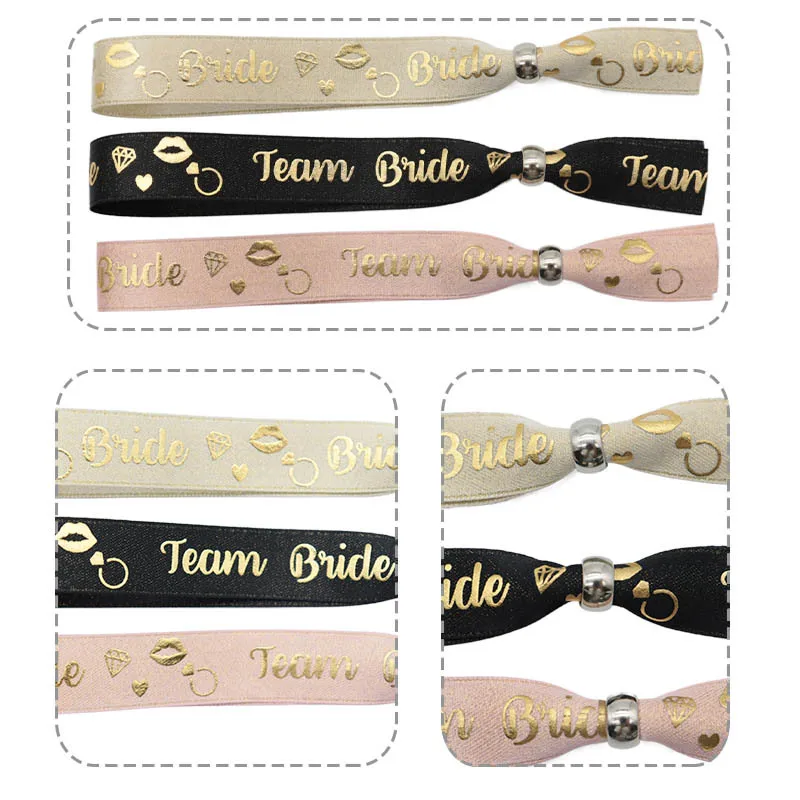 11Pcs Gold Foil Team Bride Bachelorette Party Adjustable Wristbands Bracelets For Hair Accessories Wedding Decoration