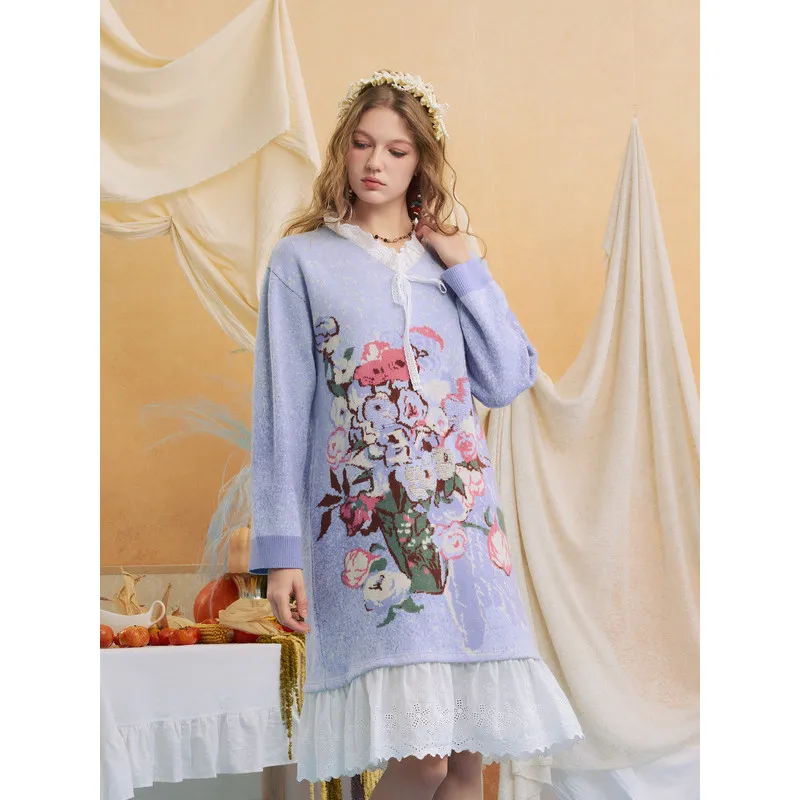 

Van Gogh-Inspired Cloudscape Floral Knit Dress