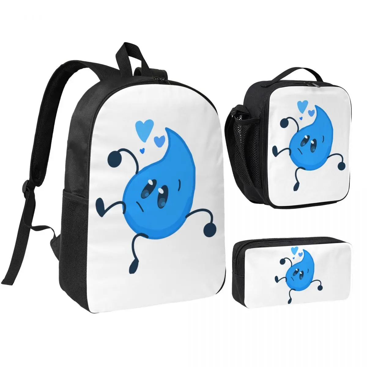 

Bfdi Teardrop Backpack Boys Girls BookBag School Bag Shoulder Bags 3ps Insulated Lunch Bag Pencil Case
