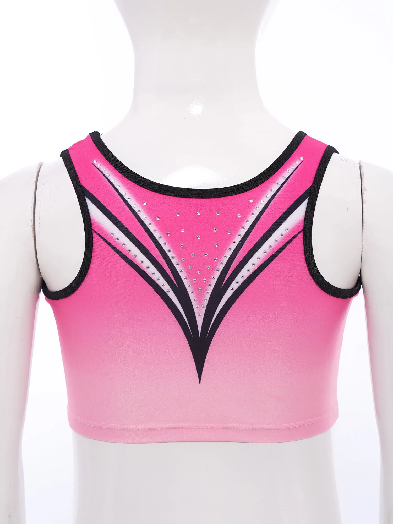 Débardeur de danse de gymnastique pour enfants filles, vêtements de sport, sans manches, strass scintillants, dégradé, haut court, gilet, Costumes de danse de Ballet
