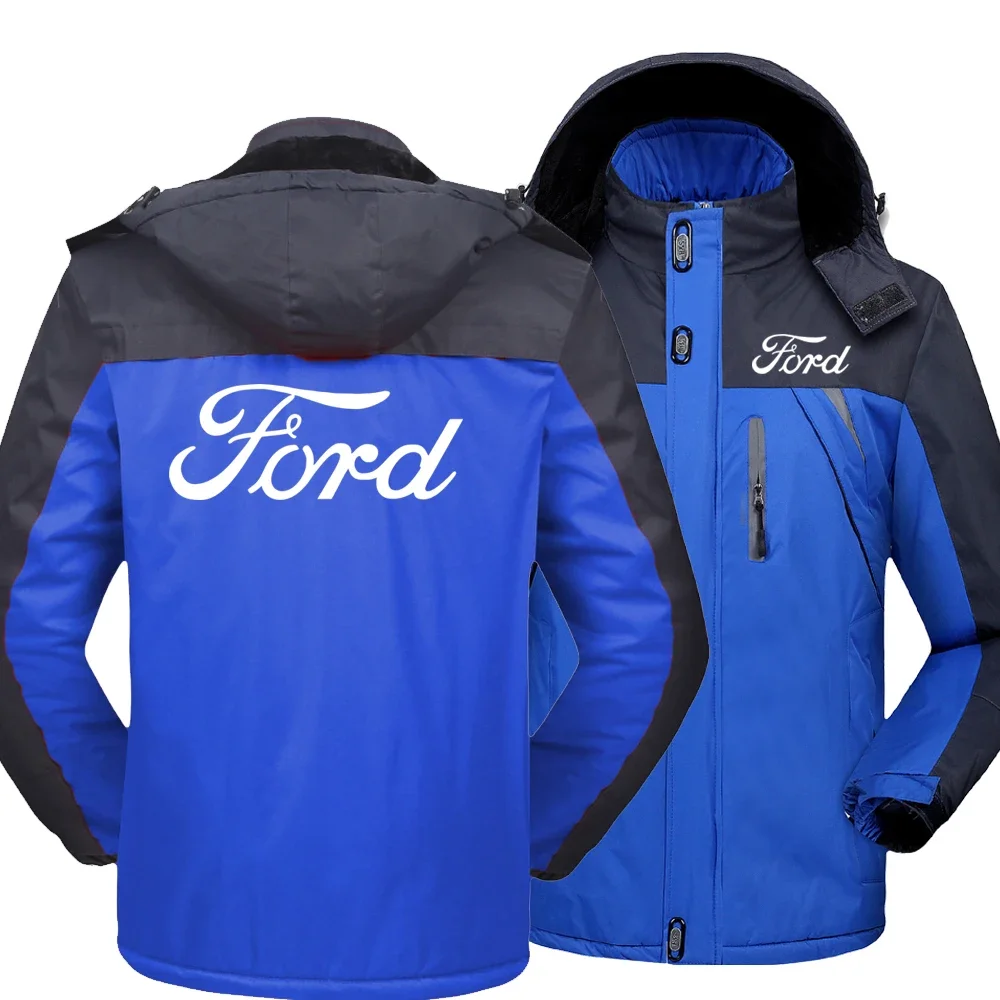 NEW Wintertime Men Ford logo Windbreak cotton Thick Warm Windproof Coats Male Hooded Anorak Jackets