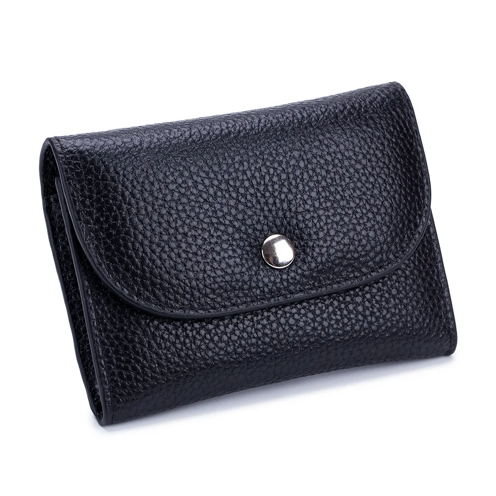 Cartera de cuero genuino para mujer y hombre, monedero pequeño informal, Simple, con bolsillo y cremallera