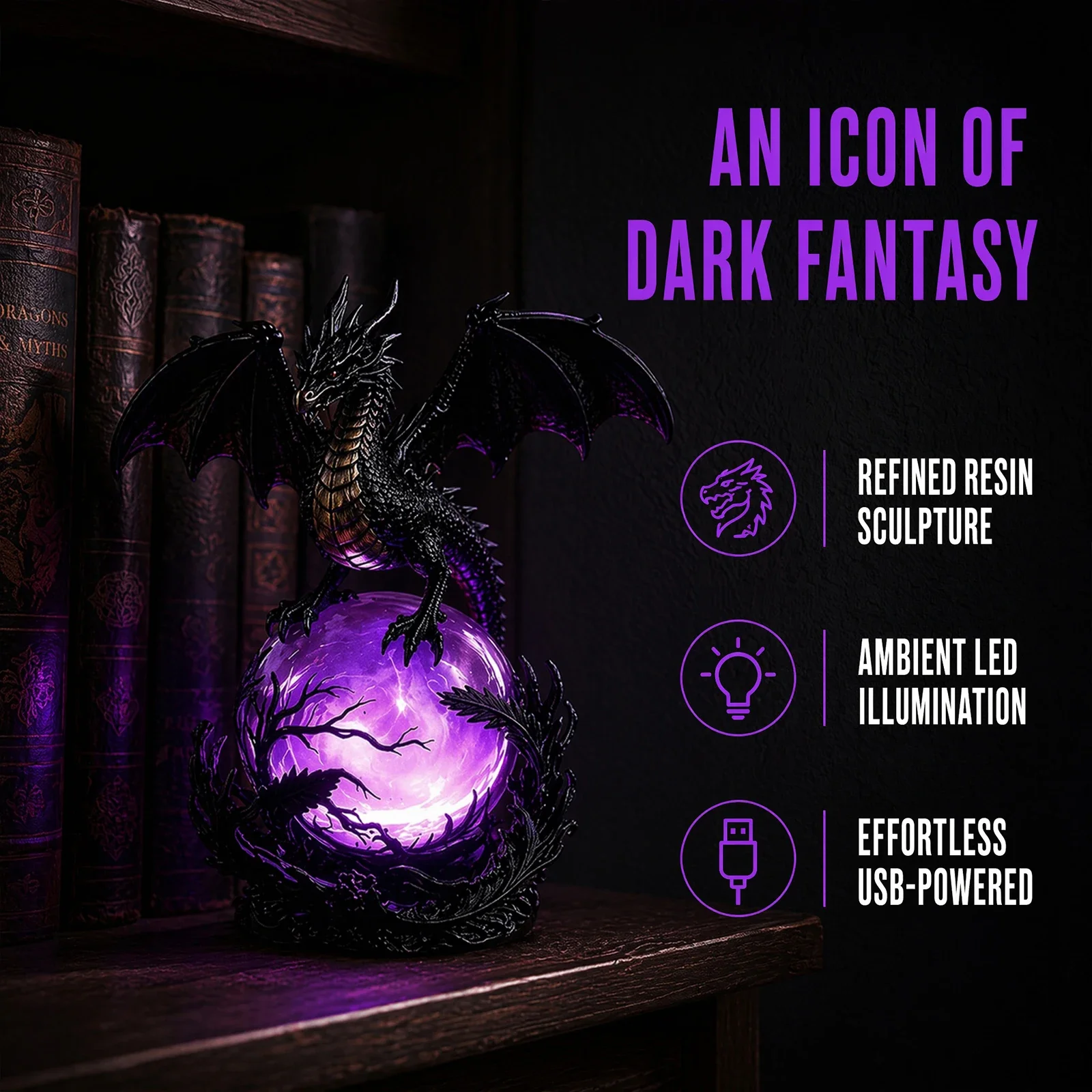 Gothic Dragon LED Crystal Ball Lamp Multifunctional Witchy Table Lamp Built-In Light Spooky Night Decor for Indoor Bedroom Decor