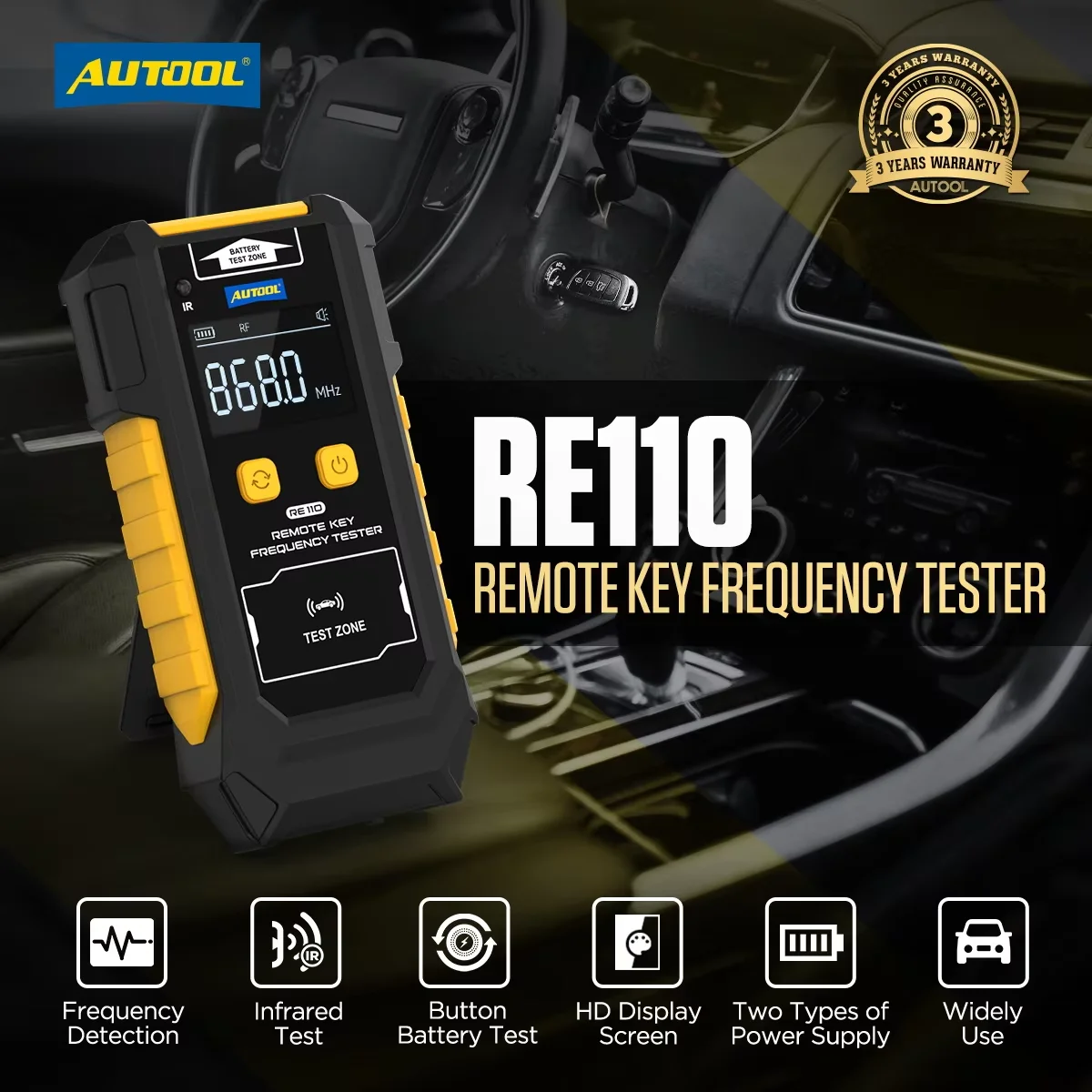AUTOOL RE110 315MHZ 433MHZ 868MHZ 902MHZ Remote Car Key Code Diagnostic Tool Frequency Tester