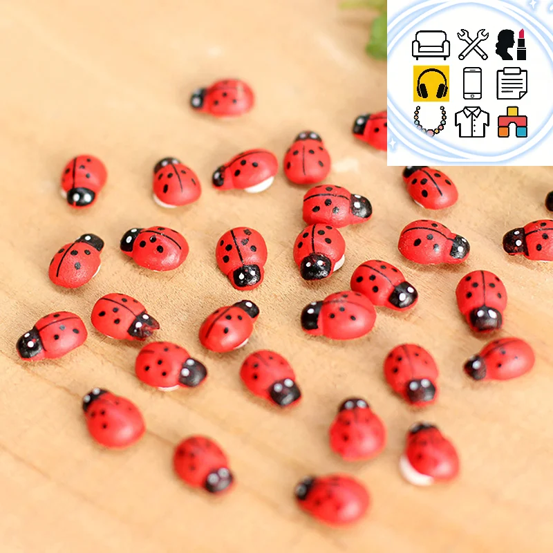 50/100Pcs Mini Wooden Ladybird Ladybug Self-adhesive Sticker Children Painted DIY Crafts Fairy Garden Figurine Miniature Home De