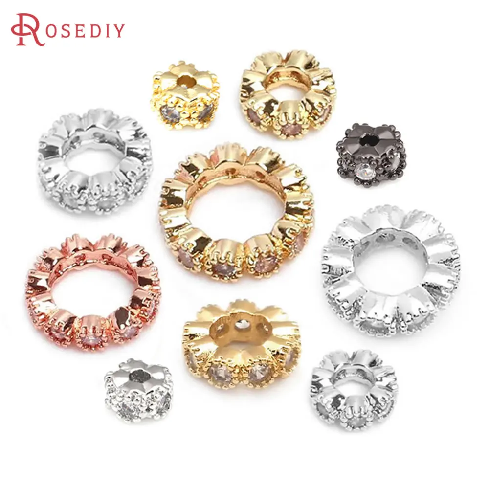 4MM 6MM 8MM 10MM 12MM Brass and Zircon Large Hole Beads Round Spacer Beads Bracelets Beads Jewelry Making Diy Accessories