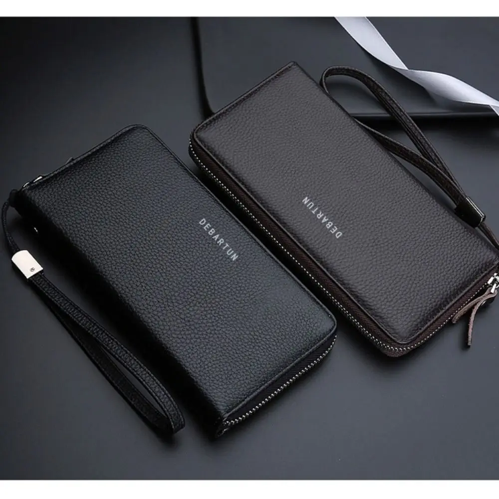 

Fashion PU Leather Men Long Wallet Large Capacity Zipper Card Holder Solid Color Clutch Bag