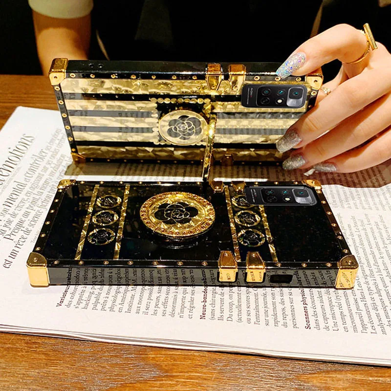 Luxury Square Flower Phone Case For Xiaomi Redmi Note 12 11 Pro 11 Lite 5G 12 11S 10S 10 9S Redmi10C Shockproof Soft Coque Capa