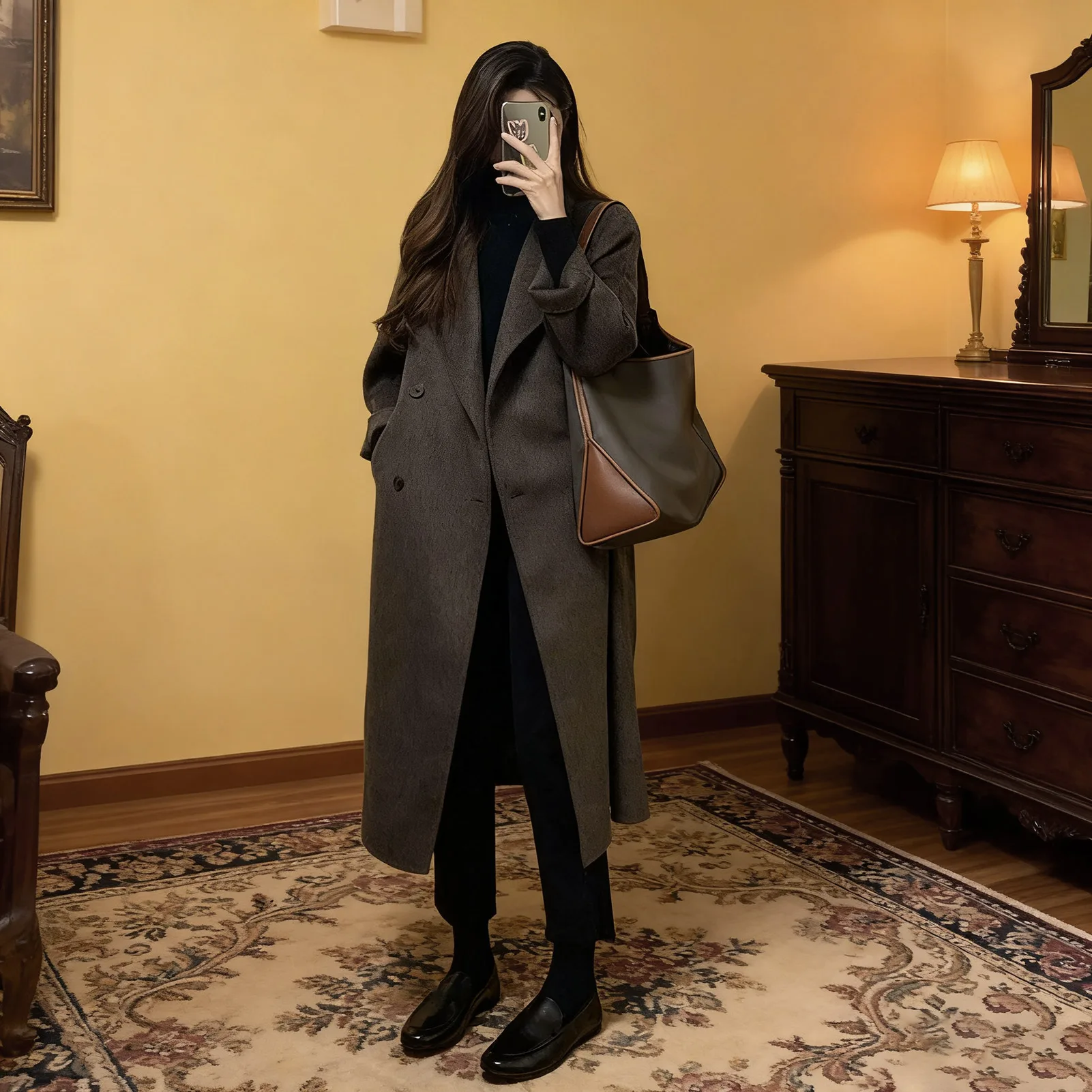 Women\'s Long Double-Breasted Women\'s Wollen Coat With Pocket Solid Warm Lady Coats 2025 Autumn Winter Elegant Female Streetwear