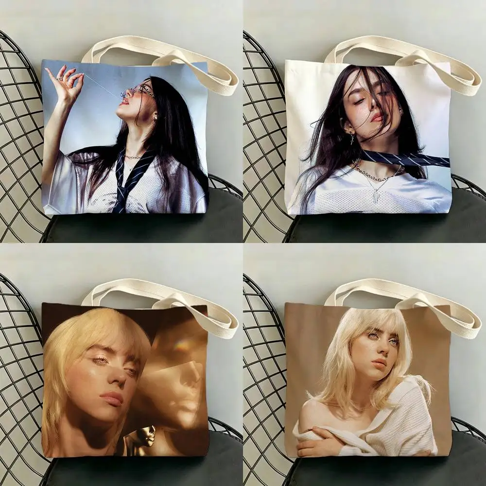 B-Billie E-Eilish Storage Bags Double-Sided Print Large Tote Bag Durable Beach Picnic Foldable Gift Eco