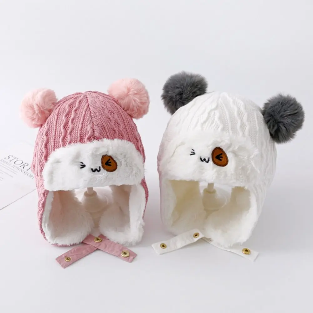 

Fashion Autumn Winter Warm Hat Cute Pompoms Thickned Ear Protection Cap Cold Proof Windproof Pullover Hats for Children