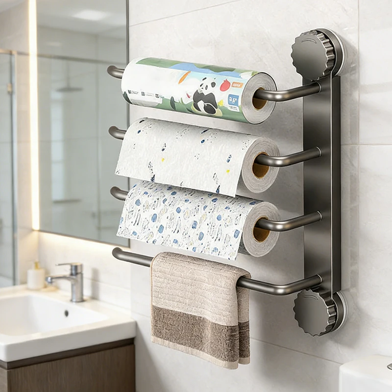 

Suction Cup Paper Towel Holder Drill-free Multi-tier Stainless Steel for Kitchen Bathroom Paper Towel Cup Towel Storage