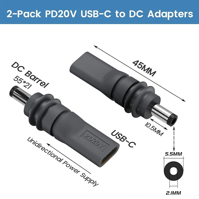 For Type-C Female to DC 5.5x2.1mm Adapter, PD 100W Fast Charging Power Connector